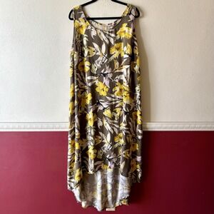 Evri hi-low hem maxi dress rayon yellow floral Hawaiian print